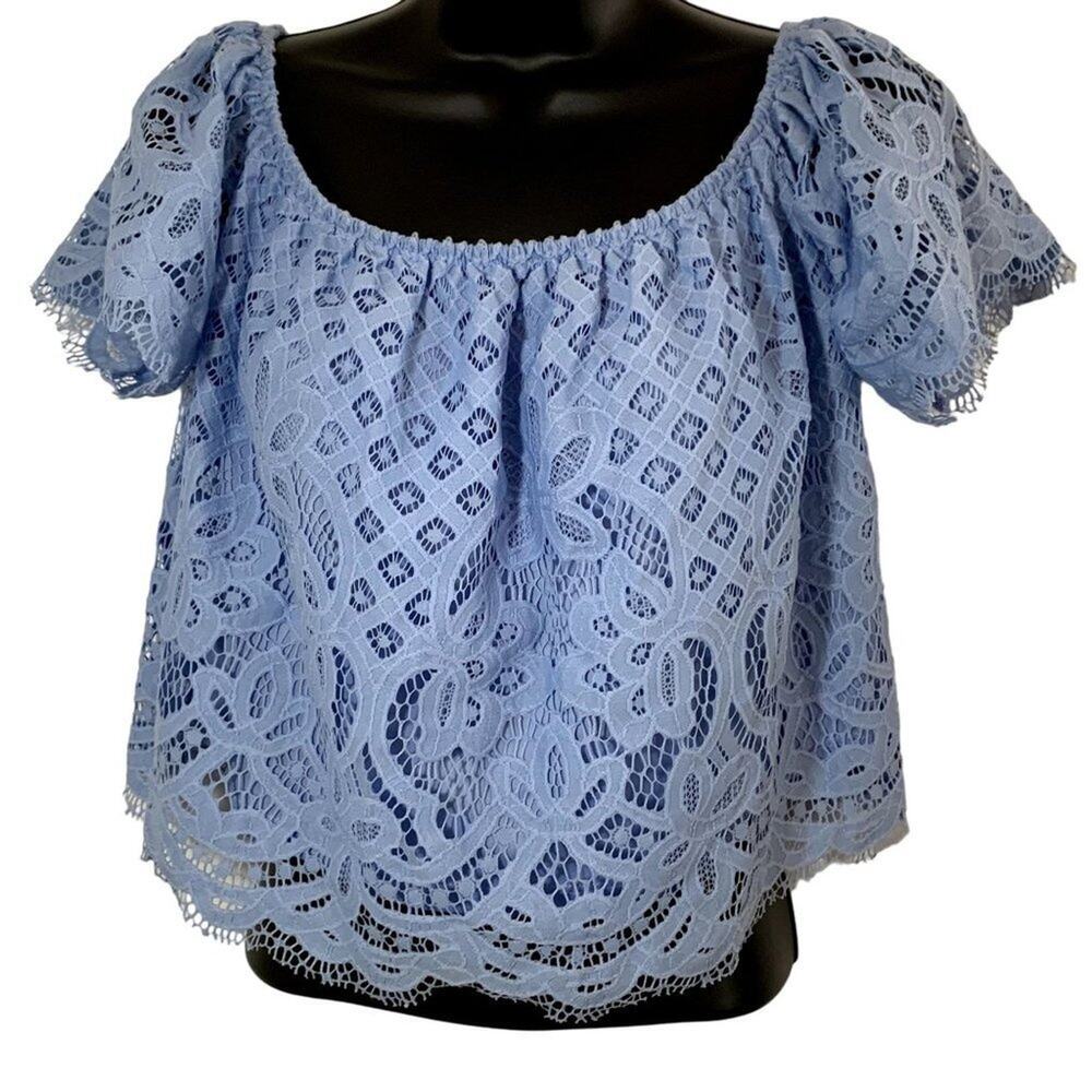 EXPRESS Scoop/Shoulder Neckline Blue Lace Crop‎ Top Sz S/P